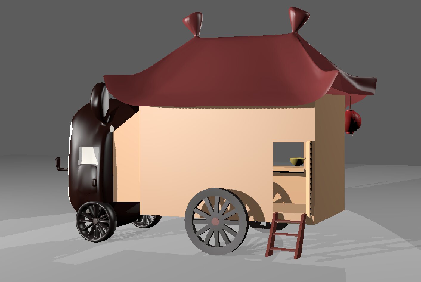 Mr. Panda Noodle cart, rear view with fold-down ladder