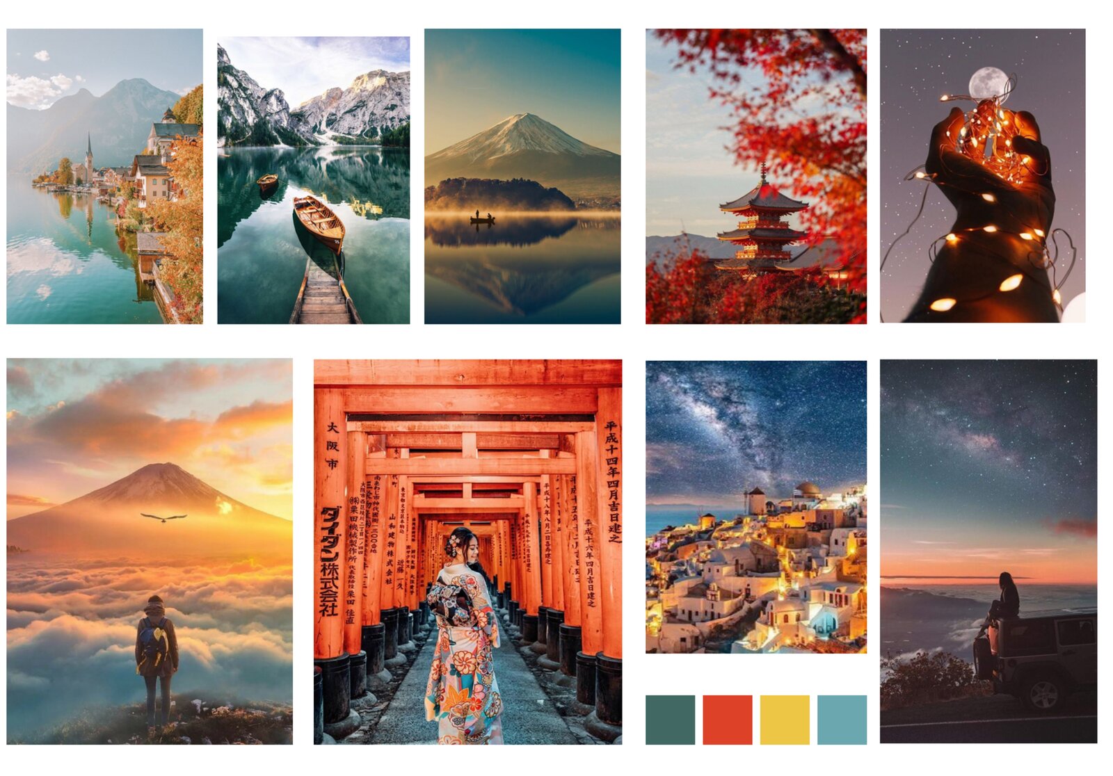 Bon Voyage moodboard with warm travel photography and color palette