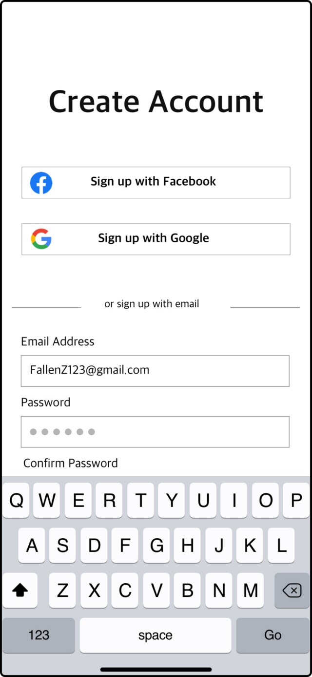 Bon Voyage create account screen