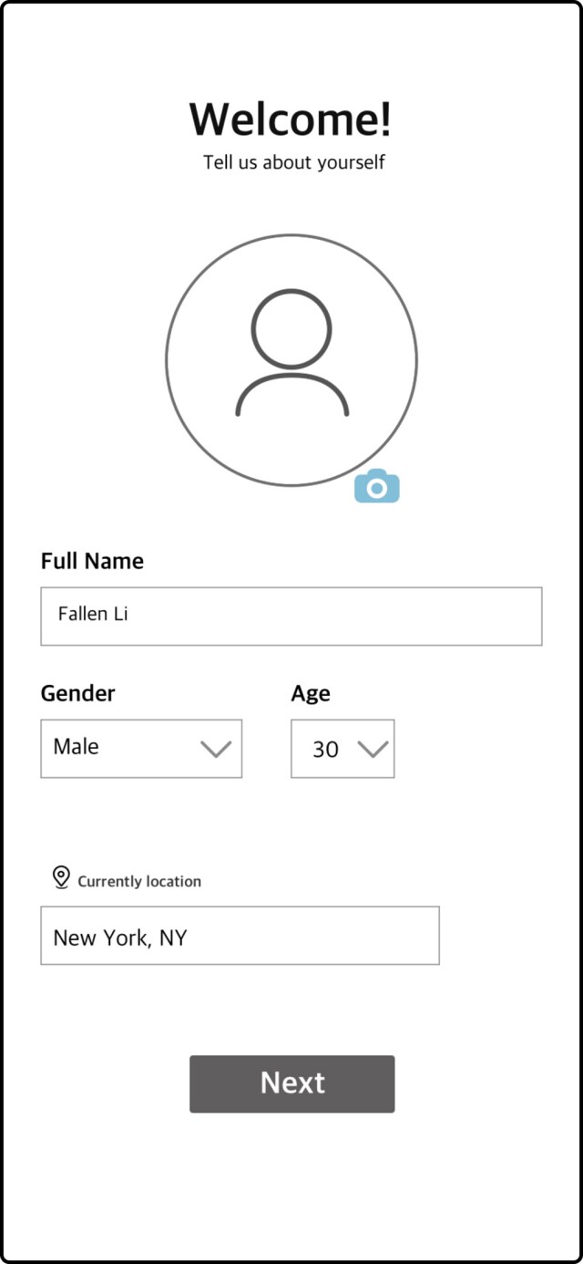 Bon Voyage onboarding screen asking new users to tell us about themselves