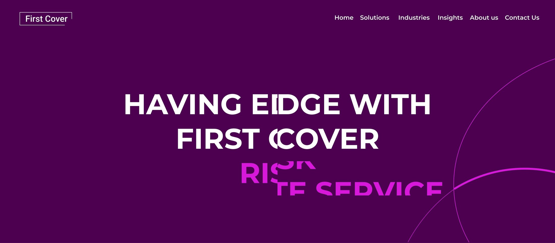 Hero headline subtitle text animating in from RISK to RISK CORPORATE SERVICE on scroll
