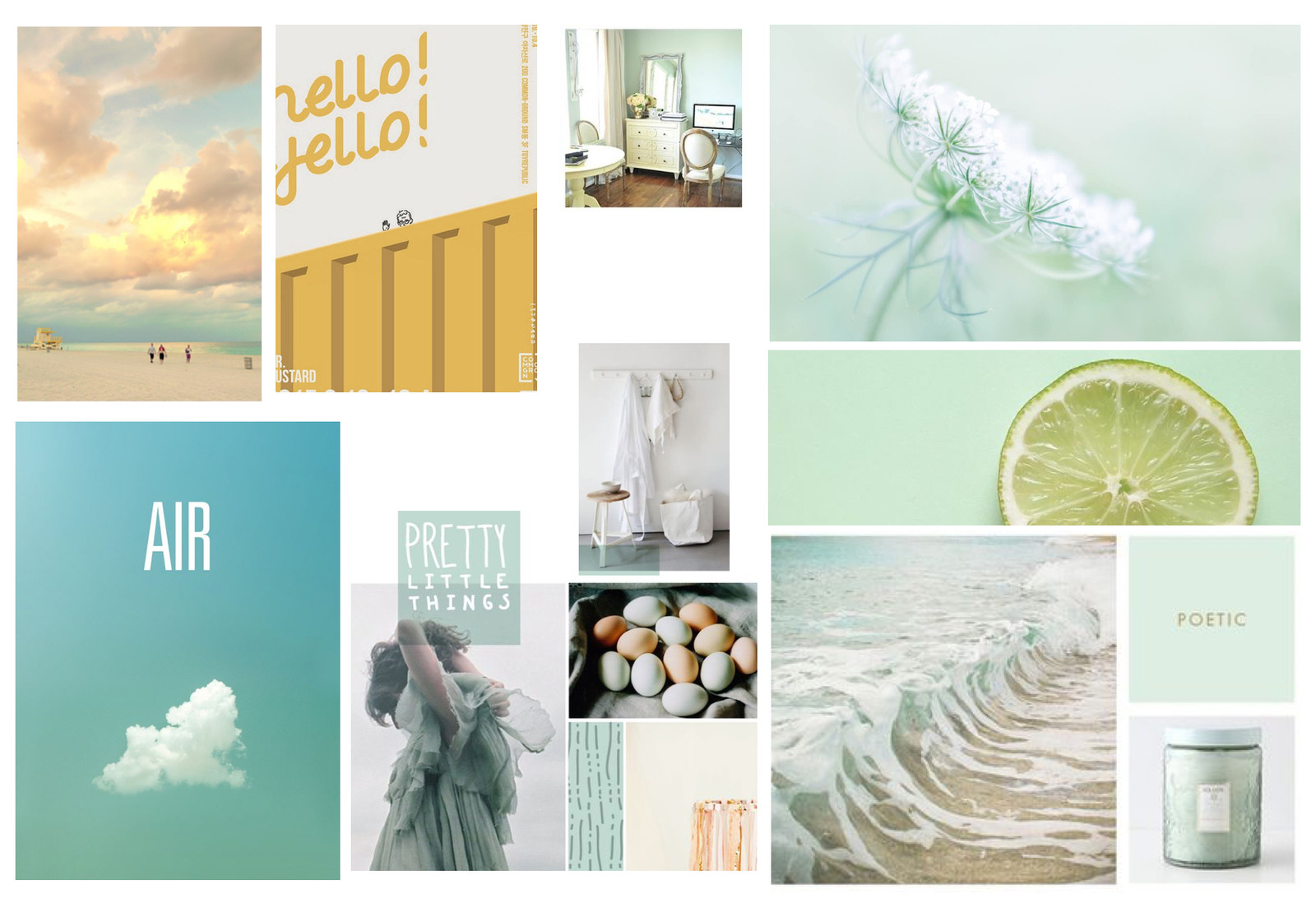 Floracracy moodboard with warm turquoise-toned photography and typography references