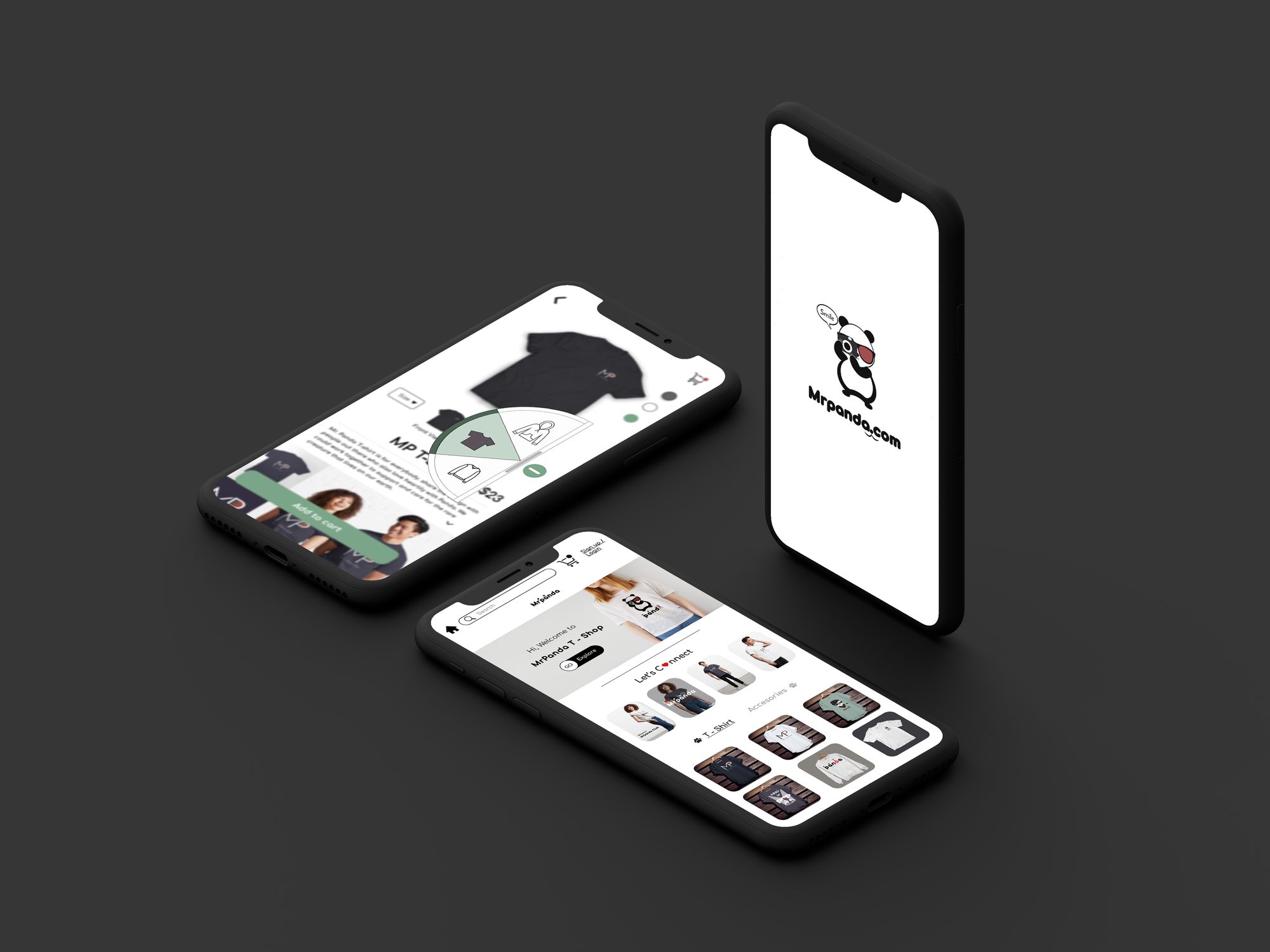 Mr. Panda app clothing style and color selector screen mockup