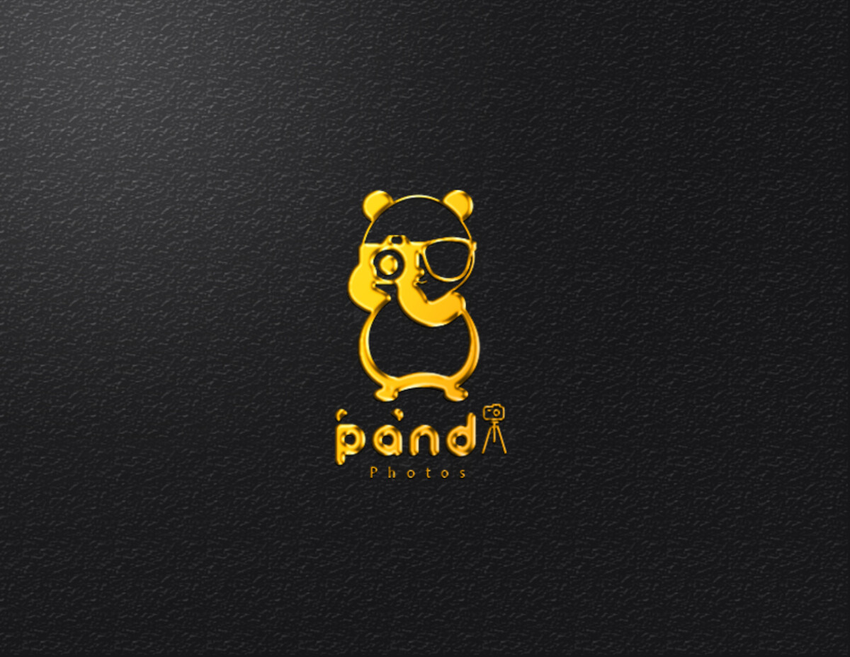 Mr. Panda early gold logo concept with camera and glasses