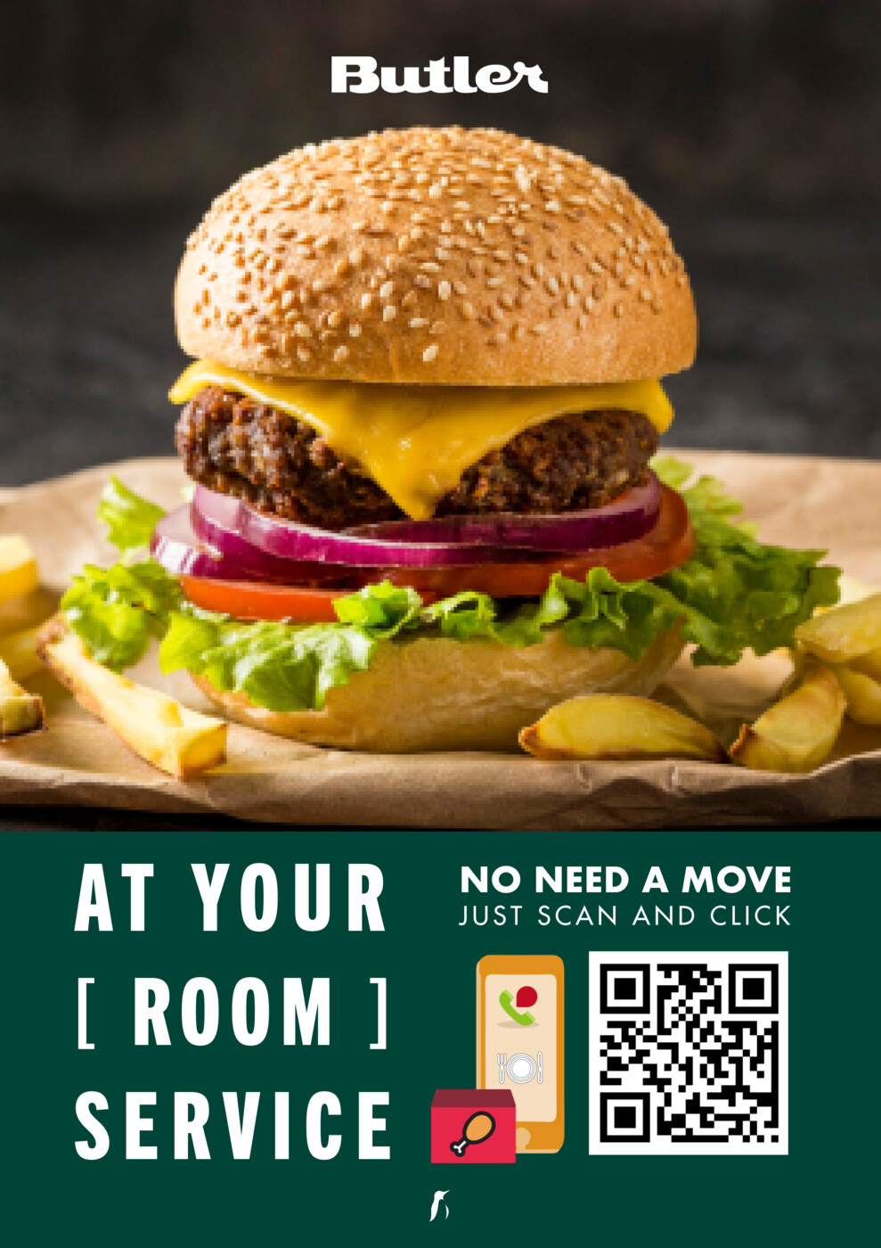 Butler restaurant room service poster with QR code ordering