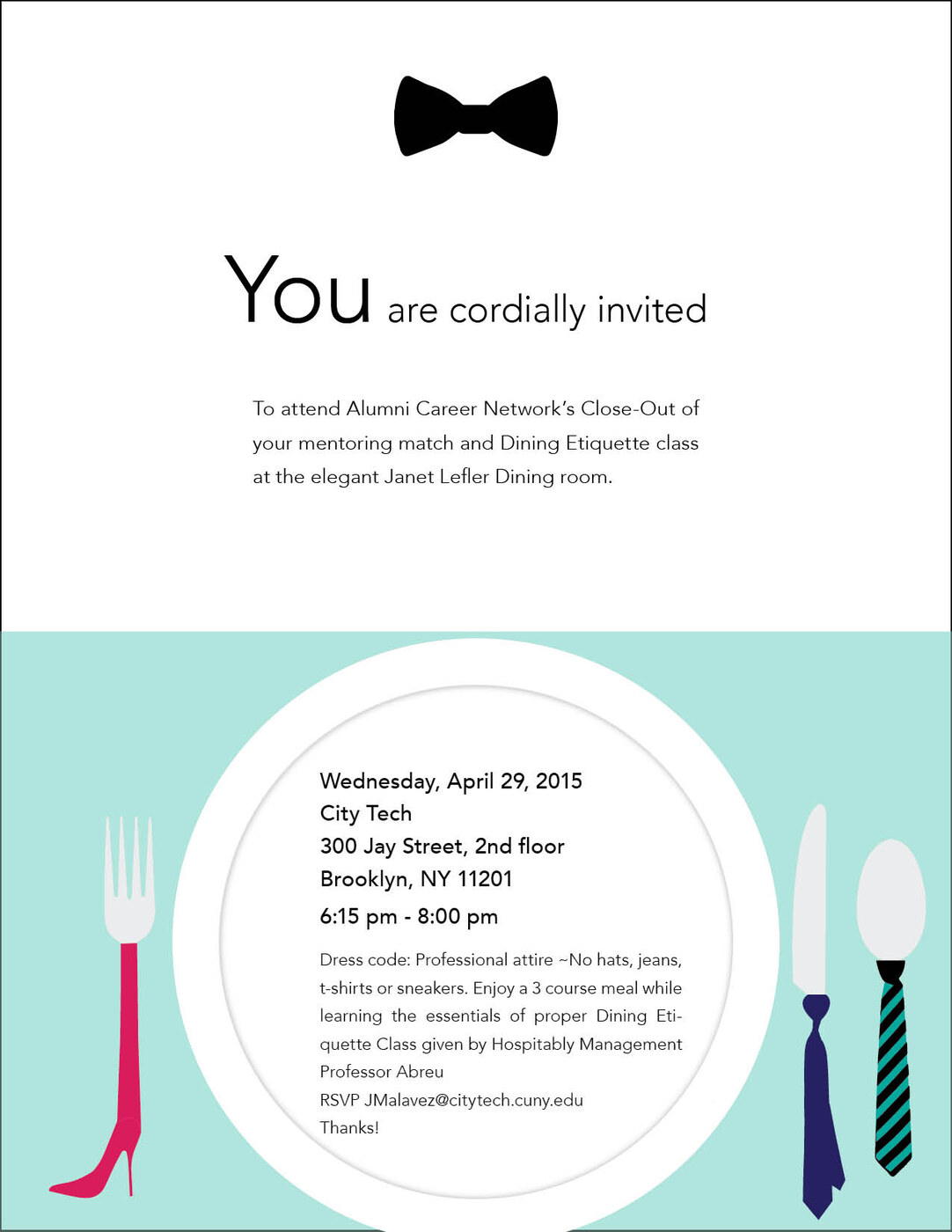 Minimal dining etiquette class invitation card design