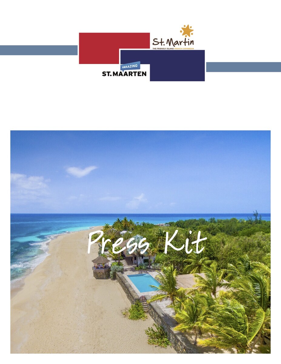 St. Maarten tourism press kit cover page design with beach photo