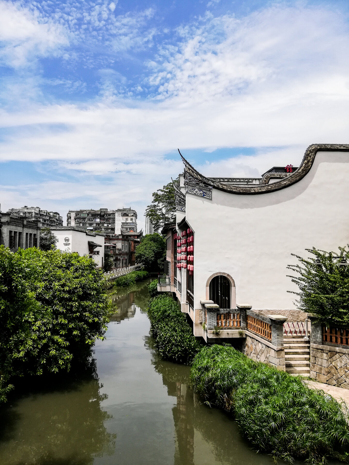 Traditional Chinese garden canal and architecture