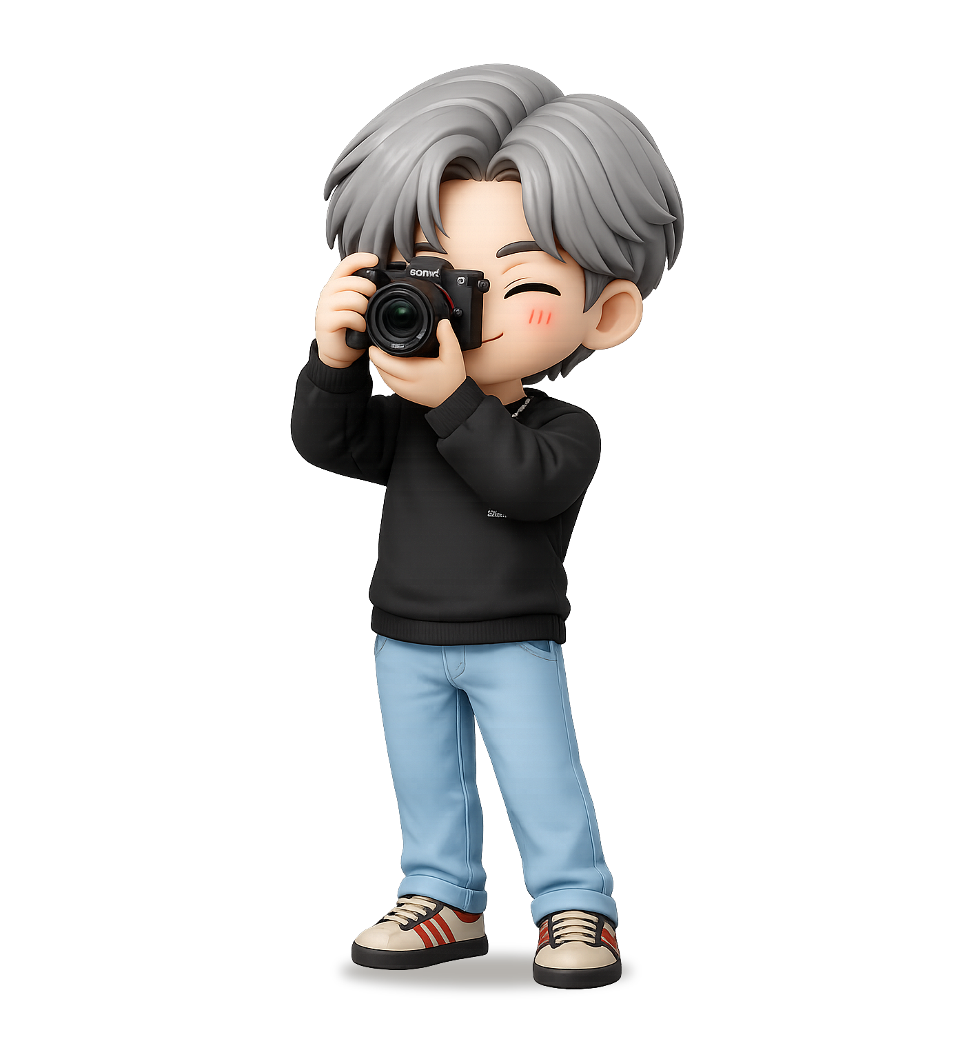 Richie Zhu chibi character illustration holding a camera
